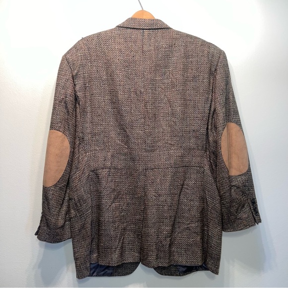 Vintage Tweed Sport Coat Blazer with Elbow Pads Brown Tan Men’s 46R Back Detail - Picture 7 of 14